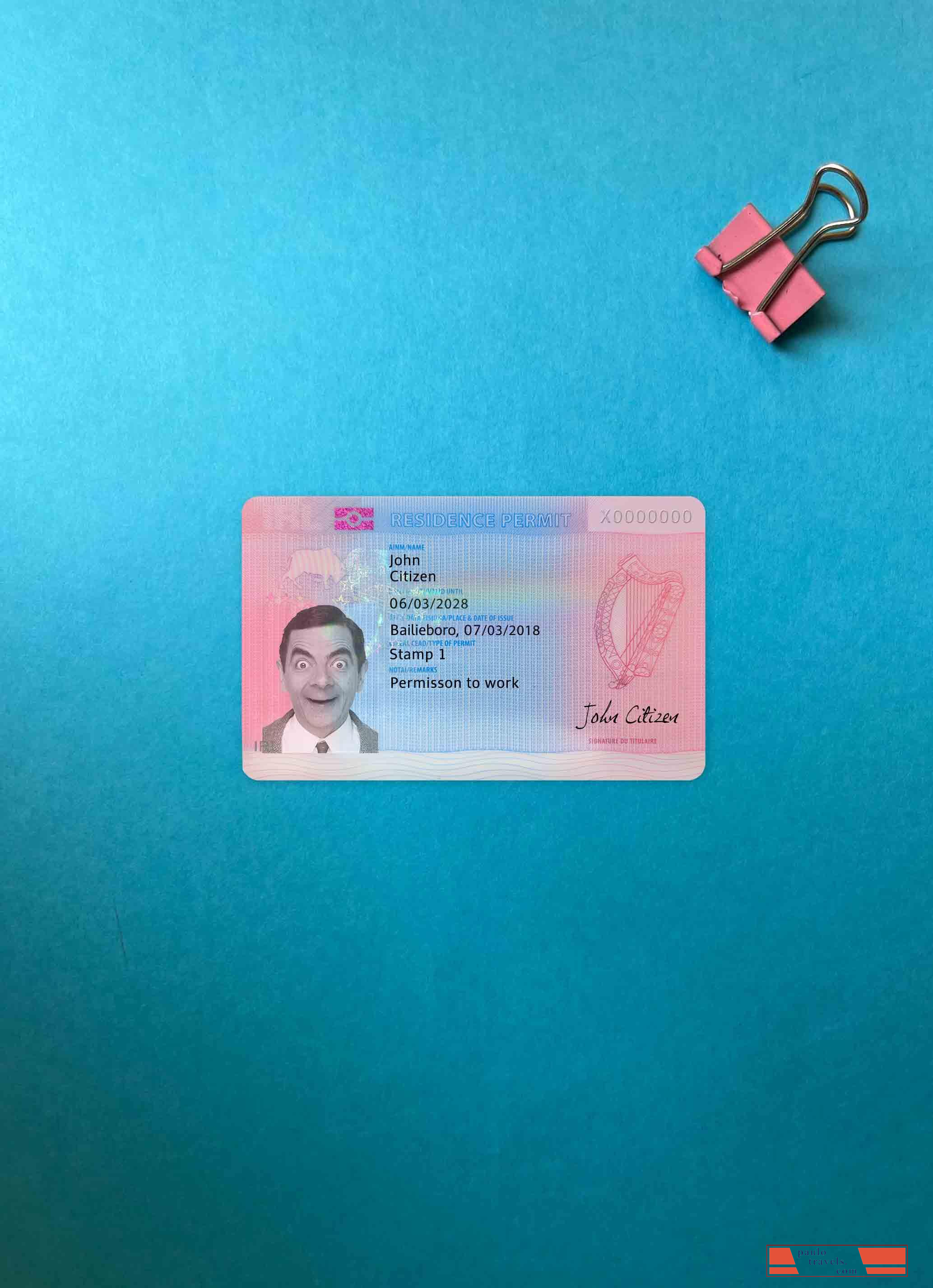 Ireland residence permit photolook FRONT PSD template